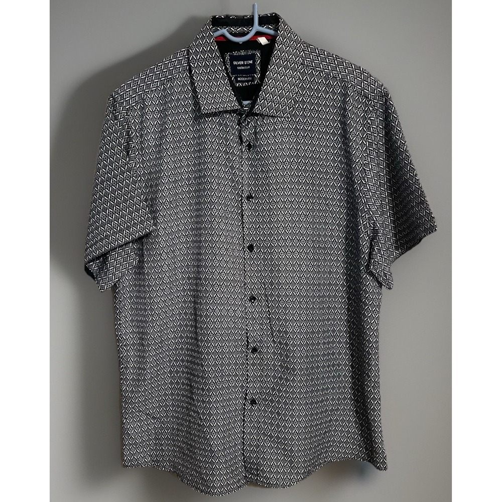 Silver Stone Geo Collection Men's Modern‎ Fit Black White Geometric Print XXXL